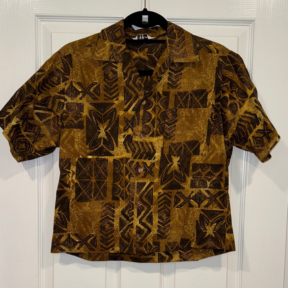 Vintage Hawaiian Patterned Top - Brown/gold